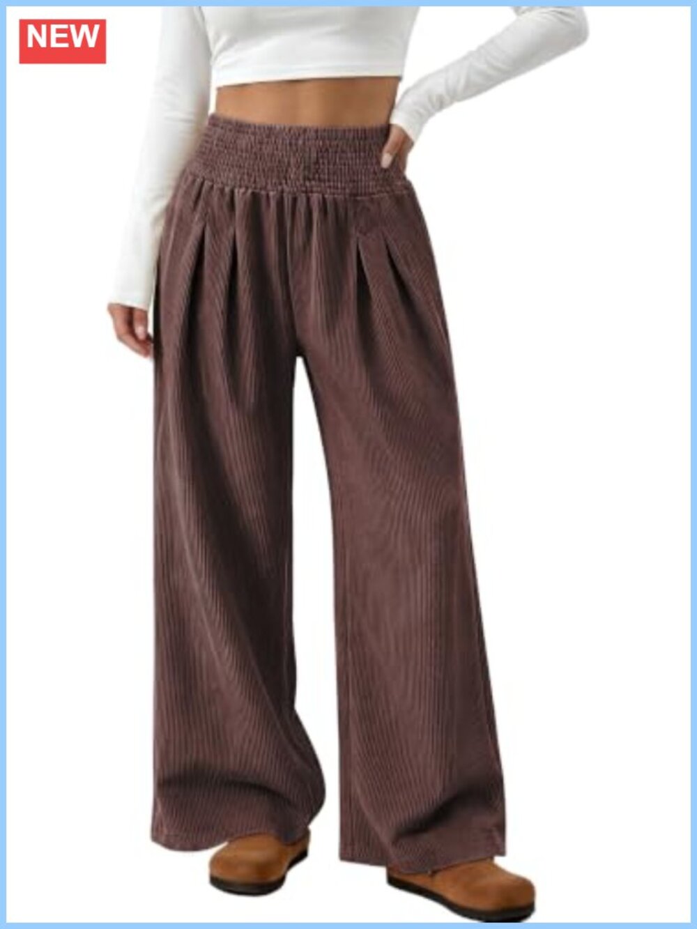 Wide Leg Palazzo Corduroy Pants with Pockets Smocked Waist
